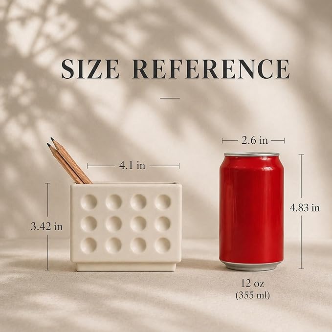 Abstract Square Face Pen Holder, Modern and Minimalistic Desk Accessories (Matte Crème)