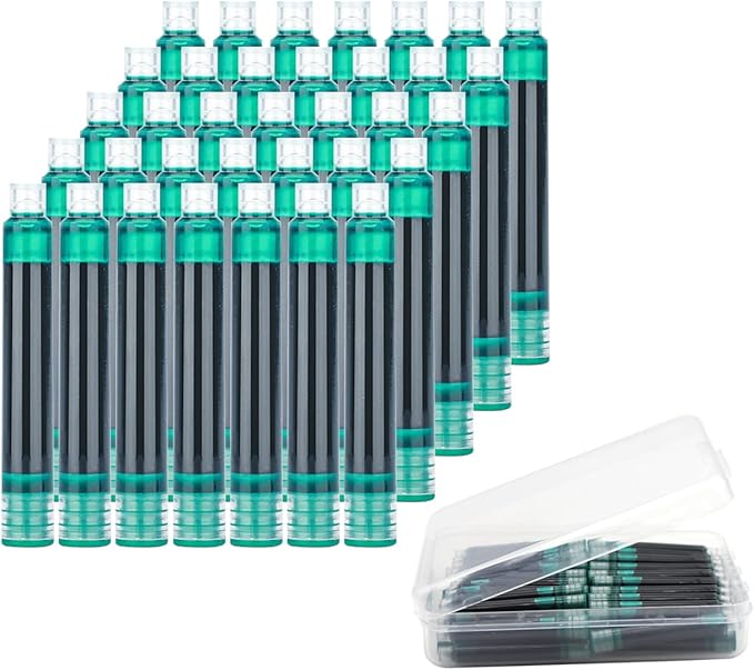 35 Pieces Ink Cartridges for Fountain Pen with Storage Box, 3.4 mm Bore Diameter, Dark green