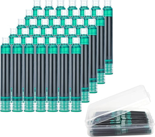 35 Pieces Ink Cartridges for Fountain Pen with Storage Box, 3.4 mm Bore Diameter, Dark green