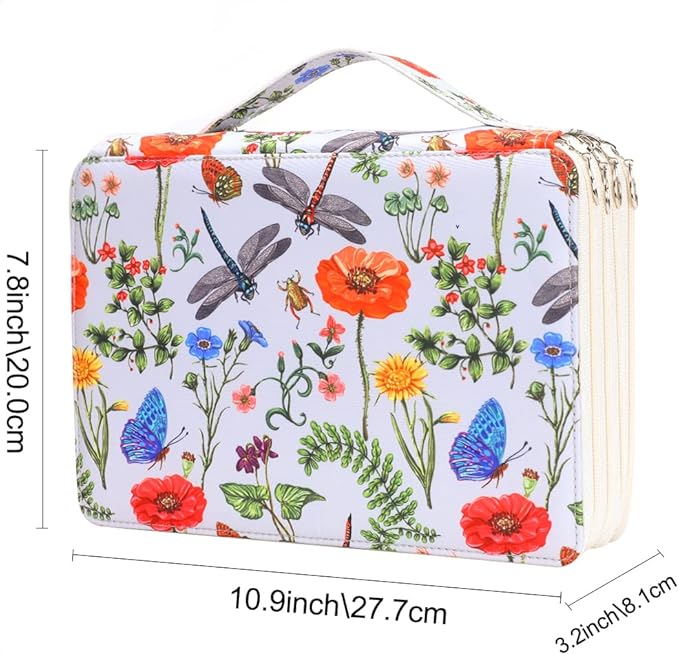 Vomgomfom 200 Slots Pencil Bag, 4-Layer Zipper Portable Art Supply Organizer, PU Leather Large Capacity Colored Pencil Case with Handle for 200 Watercolor Pens, Gel Pens (White)