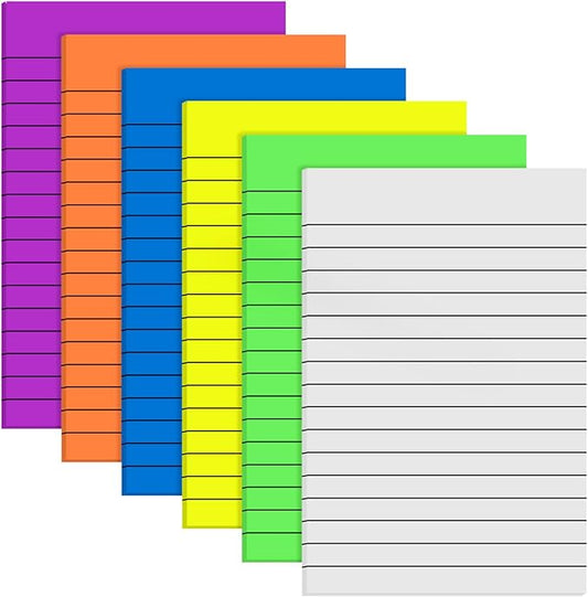 Yinder 6 Pack Pastel Transparent Sticky Notes Translucent Clear Lined Self Stick Note, Back to School Gifts for Bible Tabs, Book Tabs, School Supplies Office, 30 Sheets/Pack, 4 x 6'' (Bright Color)