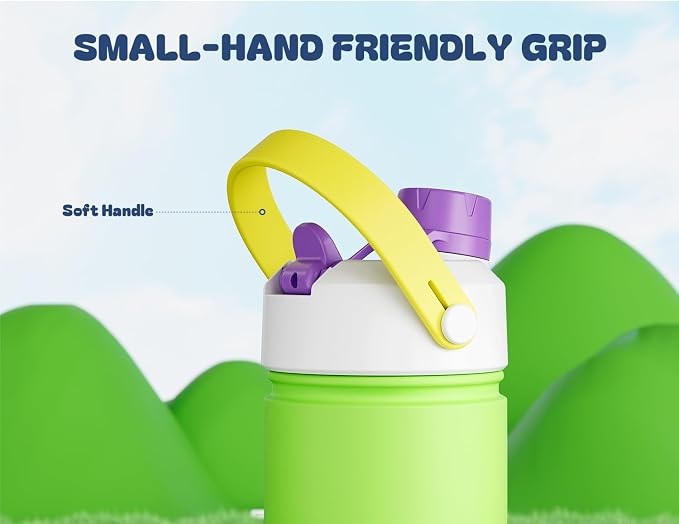12 oz Kids Stainless Steel Water Bottle: Leakproof, BPA-Free, Keep Cold 24H, Easy Clean, Cupholder Friendly, Insulated Cup with Straw Spout Lid for Sports, Travel, Gift for Boys Girls (Scare School)