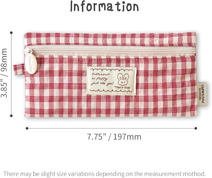 Monolike_Fabric/Cushion Pencil case (Unmatched Friends Fabric Check Pencil Case, Red)