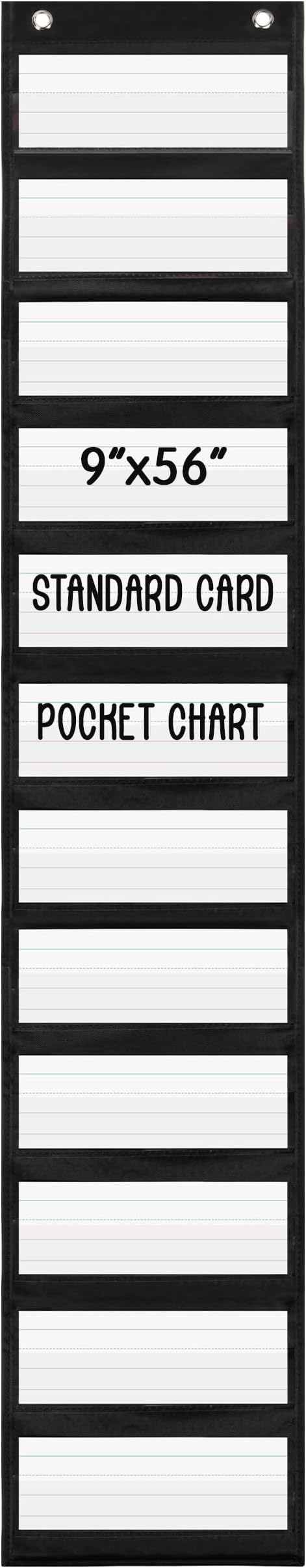 Essex Wares - 9" Wide x 56" Tall Pocket Chart, Black - Sturdy Pocket Chart for Classroom for Sentence Strips - Easy to Use & Hang, Reusable Black Pocket Chart