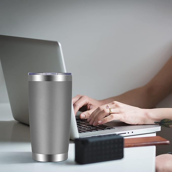 VEGOND 20oz Tumbler with Lid and Straw Stainless Steel Tumbler Cup Bulk Vacuum Insulated Double Wall Travel Coffee Mug Powder Coated Coffee Cup, Grey, 12 Pack