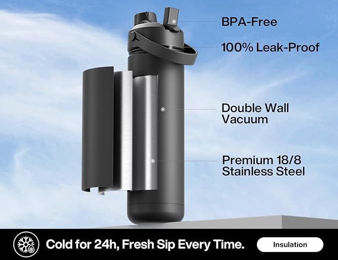 POWCAN 26 oz Insulated Water Bottle with 2-in-1 Straw and Spout Lid, Glow-in-the-Dark, 24H Cold, Leakproof, Fits in Car Cup Holder, Stainless Steel for Gift, Sports, Travel, School (Gilded Flutter)