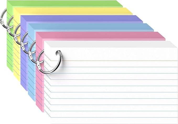 300 Count Colored Index Cards 3x5 Inch with Ring, Heavy Weight Flash Cards, Note Taking Supplies, Portable Note Cards, Study Flashcards for Students & Teachers, Office Home School Study Supplies