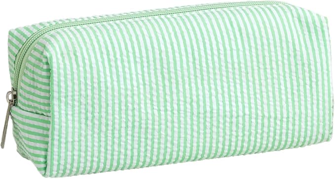 Cute Large Capacity Pencil Case | Aesthetic Striped Pencil Pouch for Office Supplies Organizer (Green)