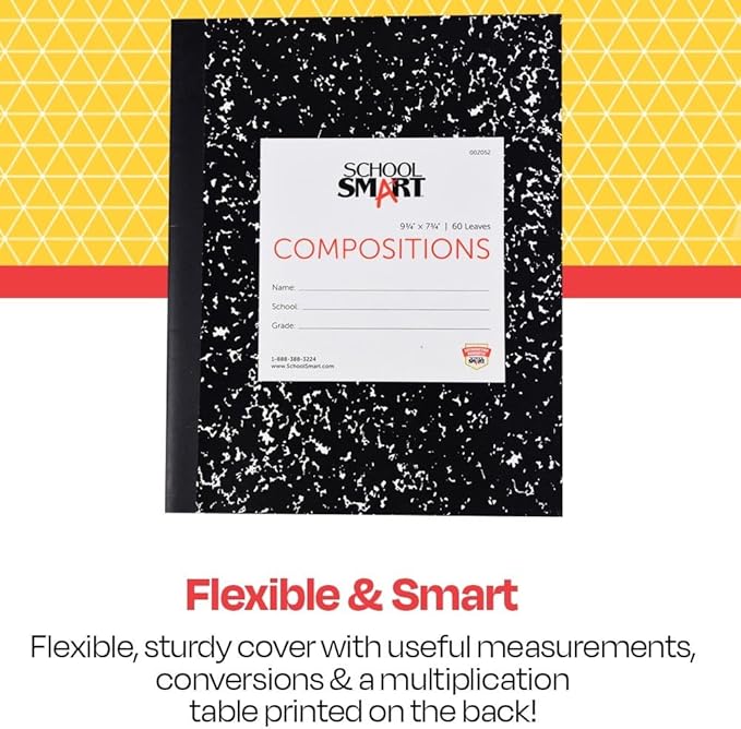 School Smart Flexible Cover Ruled Composition Book, 60 Sheets, 9-3/4 x 7-1/2 Inches