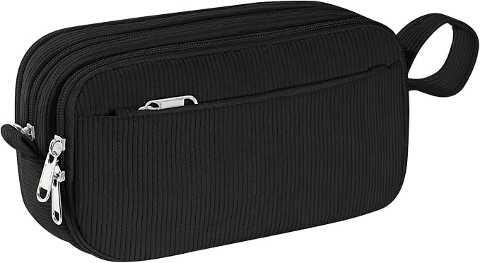TESAFNG Corduroy Pencil Case, Large Capacity Pencil Pouch with 4 Compartments, Cute Soft Aesthetic Stationery Pen Bag Organizer with Zipper, Portable School Supplies for Teen and Adult Girls, Black