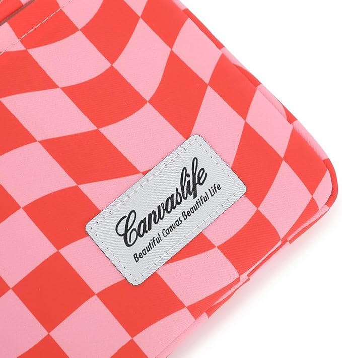 Canvaslife Pattern 13 inch Canvas Laptop Sleeve with Pocket 13 inch 13.3 inch Laptop 13 case13 Sleeve (Pink Check)