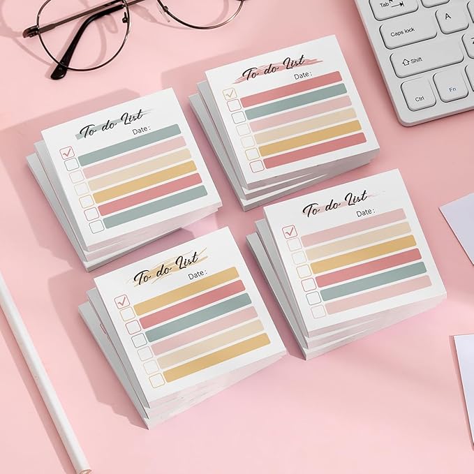Soft Hue Check 4pcs/200Sheets 3x3 Sticky Notes Set, Vintage Memo Pads with High-Adhesive, Post Reusable Tearable it Notes for Journal Planners Office School Home, Bulk Retro Stationery Gift