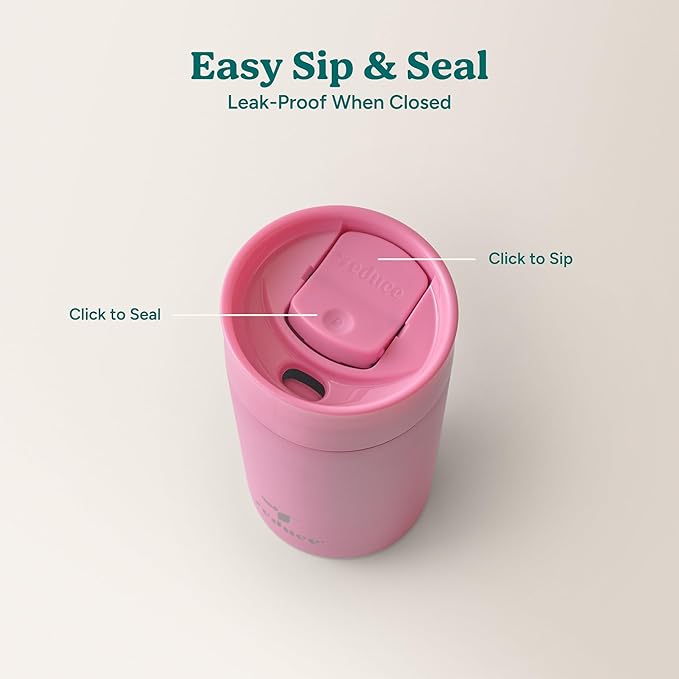 REDUCE Perk 10oz Insulated Coffee Tumbler – Leak-Proof with Lockable Lid and Vacuum Insulation–Durable Stainless Steel–Fits Car Cup Holders–One-Handed Travel Mug in Sand Leopard Print - Rosebud