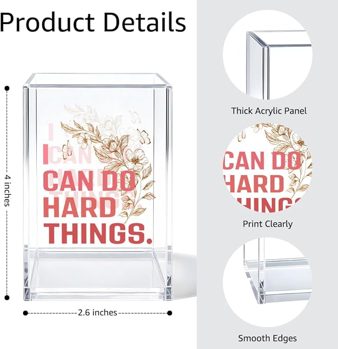 I Can Do Hard Things Pen Holder Cosmetic Organizer, Funny Floral Pen Pencil Holders for Desk, Inspirational Office Gifts Desk Accessories for Coworker Friend, Makeup Brushes Holder for Daughter