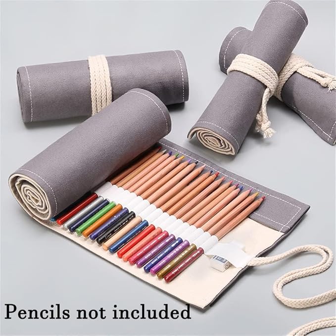 DIYOMR 24/36/72 Slots Pencil Wrap Pencil Rolls, Artist Colored Pencils Roll Up Bag Short Brushes Pouch Case Pencils Organizer for Drawing Coloring and Sketching (Grey, 72slots)
