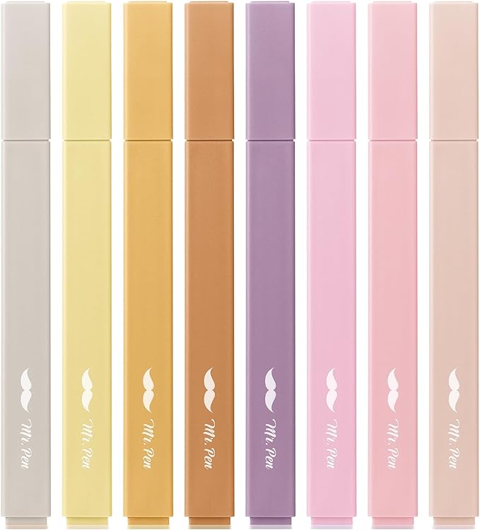 Mr. Pen- Aesthetic Highlighters No Bleed, 8 Pack, Vintage Brown, Chisel Tip, Cute Highlighters Assorted Colors for Journaling, Highlighting, Underlining, Fast Dry, Back to School Supplies