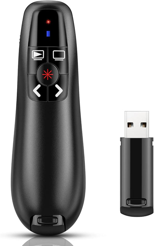 Presentation Clicker Wireless Presenter Remote Clicker for PowerPoint Presentation, Laser Pointer RF 2.4GHz USB PowerPoint Clicker Slide Advancer with Volume Control for Computer/Laptop/Mac