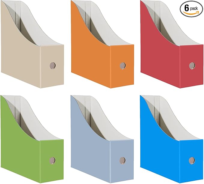 Limitliho 6 Pack Cardboard Magazine Holder for Desk, Book Bins for Classroom Library,Office,Home, 10.6" H x 10.2" L x 3.5" W in Magazine File Holder (Fresh color)