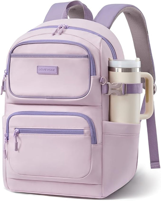 LOVEVOOK School Backpack for Teen Girls & College Students, Large Capacity Laptop Backpack with Water Bottle Holder, Lightweight Bookbag for School, Travel & Everyday Use, Purple-Lavender