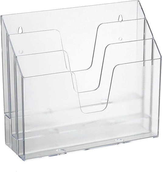 Acrimet Horizontal Triple File Folder Holder Organizer, Open Top Desktop Document Sorter for Letter Size Papers & Folders, Plastic (Clear Crystal)