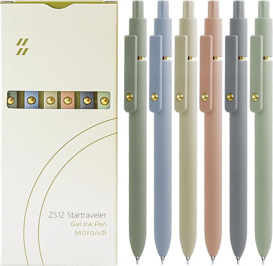 UIXJODO Gel Pens, 6 Pcs Black Ink Pens for Women, 0.5mm Fine Point Smooth Writing Pens, High-End Series Retractable Pens for Journaling Note Taking (6 Pcs Gold Morandi)