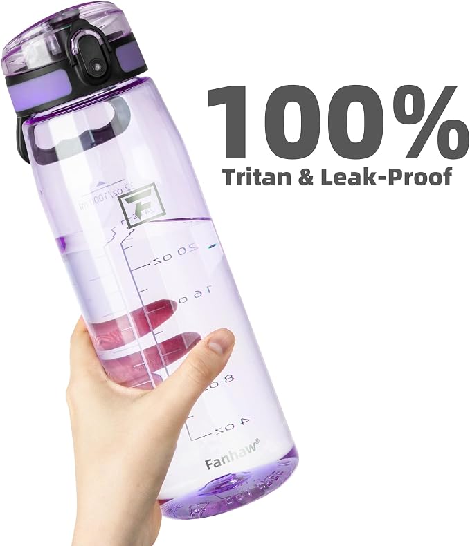 Fanhaw 32 oz Clear Plastic Water Bottle, BPA Free Leakproof Tritan Sports Water Bottle with Chug Lid, Wide Mouth Reusable Bottle for Gym, Travel, School & Office (Amethyst)