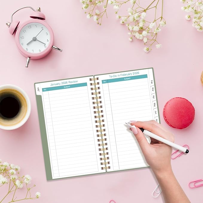 2026-2027 Monthly Planner - January 2026 - June 2027, Two Pages Per Month, 18 Monthly Calendar/Planner with Tabs, Strong Twin-Wire Binding, Inner Pocket, 3.75" x 6.5", Green