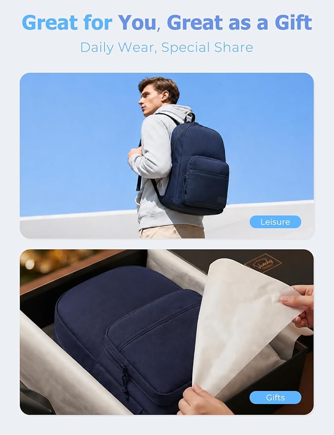 VASCHY School Backpacks, Lightweight Bookbag Schoolbag for Boys Girls Casual Basic Simple Daypack for Men Women Navy