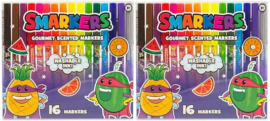 Smarkers (2 Pack) - Washable Scented Markers, Assorted Colors, Standard Point Felt Tip, 16 Count