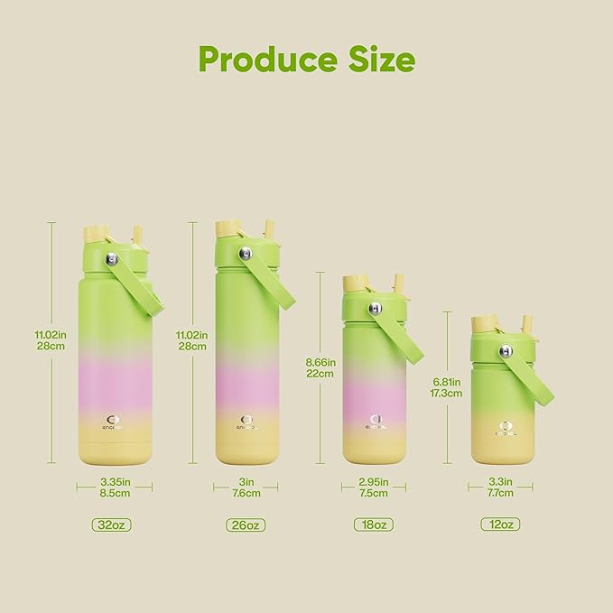 ENCOOL Insulated Water Bottle with Straw Stainless Steel Water Bottle, Leak-Proof, BPA-Free, Double Wall Vacuum Keeps Cold for 24 Hours for Sports, Travel, School (26 oz, Morning Dew)