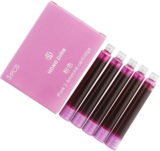 Asvine Hongdian Fountain Pen Pink Ink Cartridges, Set of 30 Refill Ink Cartridges, 3.4 mm Bore Diameter