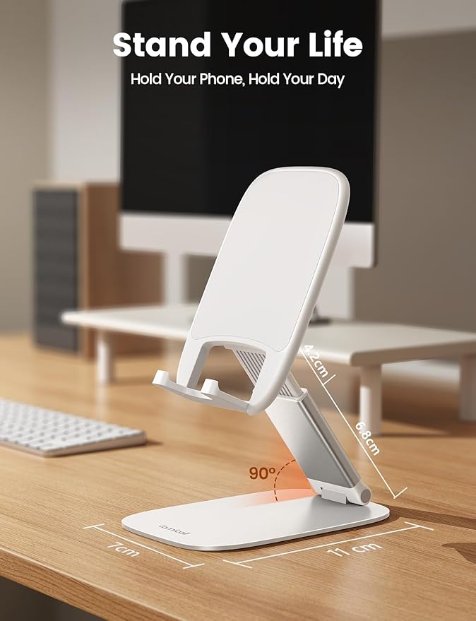 Lamicall Ultra-Thin Cell Phone Holder, Gifts for Fathers Day Men Grandpa Husband Teens Boys Kids, White Cellphone Stand, Office Desk Gifts Accessories for iPhone Holder, Desk Organizer