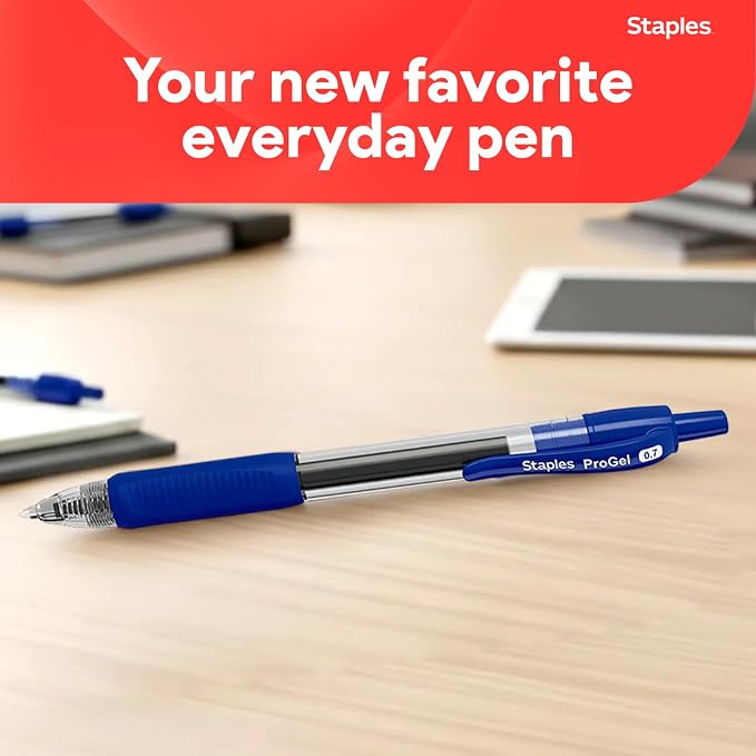 Staples ProGel Retractable Gel Pens, Fine 0.7mm, Blue Ink, 12-Pack | Smooth-writing, quick-dry ink for office, school, and home use.