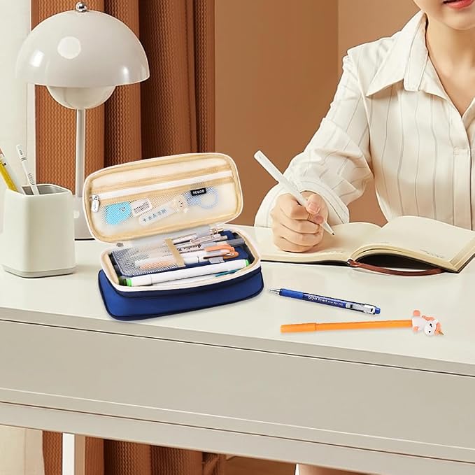 iSuperb Foldable Pencil Case Zipper Big Capacity Aesthetic Canvas Pencil Pouch Compartments Stationery Organizers Pen Bag for Kids Girls Boys Teen Child Student School Supplies Makeup Bags