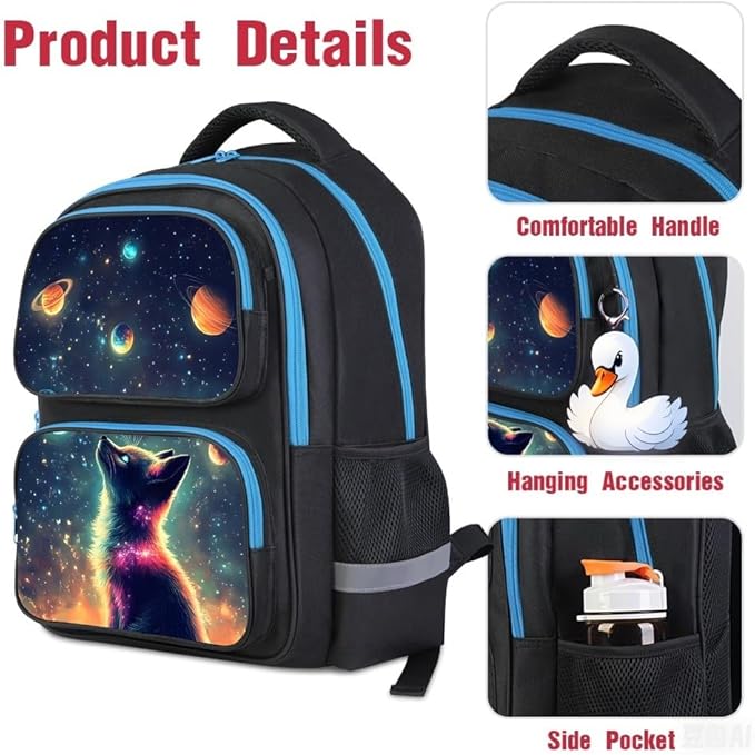 HiMagics School Backpack For Boys Girls Backpack For Kids Toddler Teens Elementary Middle School 17 inch Boys Backpacks Ages 6-18 Travel Book bag with Chest Strap Star Fox Pattern