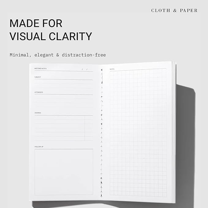 Cloth & Paper Travel Notebook | Meeting Notes – Bordeaux | Pocket Plus Meeting Notebook 3.2" x 6" | Structured Meeting Layout for Agenda, Attendees, Notes & Follow Up Tracking – Soft Touch Cover