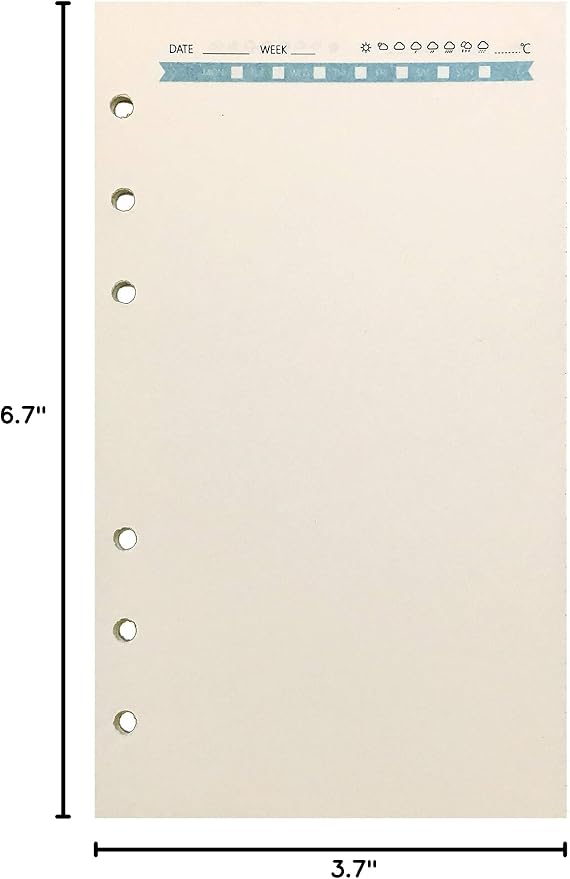 Zelten Refills/Loose Leaves for A6 Cover Ring Binder/Personal Organizer/Planner(A6 6 Holes, Blank Blue)