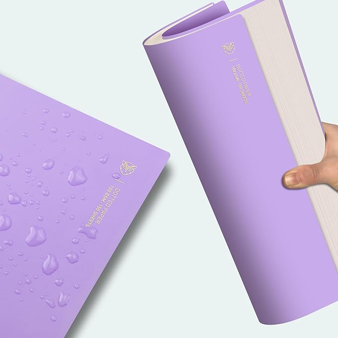 EMSHOI Dotted Journal Spiral Notebook, 300 Pages, A4 Large 8.27"x11.2", 100 GSM Thick Paper, Flexible Plastic Cover, 5mm Dot Grid Notebook for Journaling, Planning, Drawing, Writing, Purple