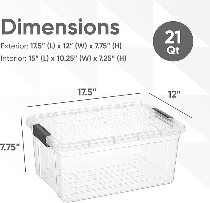Superio Clear Storage Boxes with Lids, 20 Quart Plastic Container Bins for Organizing, Stackable Crates, BPA Free, Non Toxic, Odor Free, Organizers for Home, Office and Dorm, 5 Pack