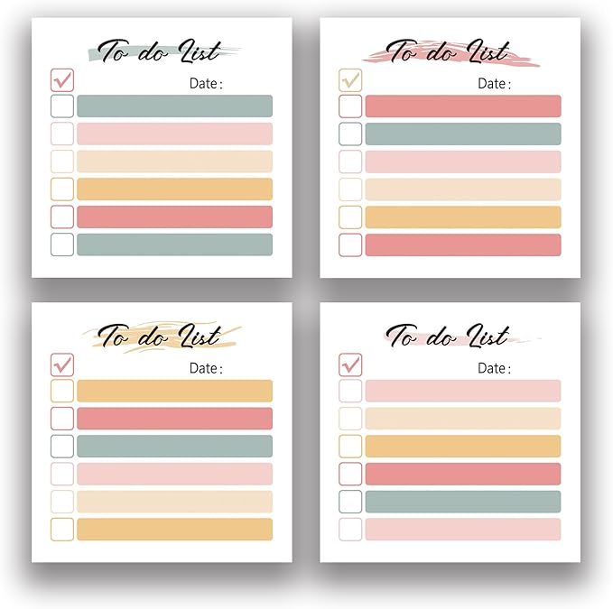 Soft Hue Check 4pcs/200Sheets 3x3 Sticky Notes Set, Vintage Memo Pads with High-Adhesive, Post Reusable Tearable it Notes for Journal Planners Office School Home, Bulk Retro Stationery Gift