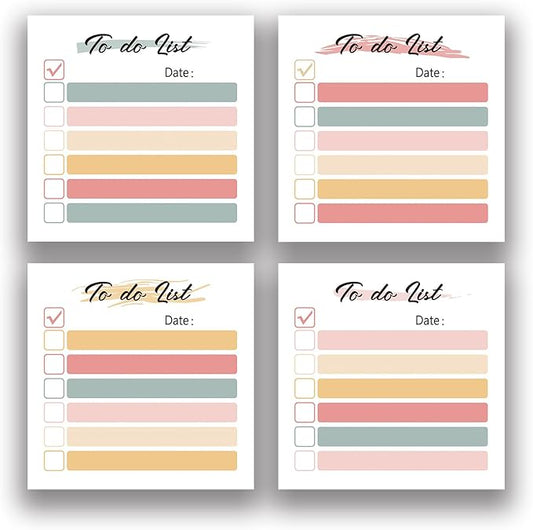 Soft Hue Check 4pcs/200Sheets 3x3 Sticky Notes Set, Vintage Memo Pads with High-Adhesive, Post Reusable Tearable it Notes for Journal Planners Office School Home, Bulk Retro Stationery Gift