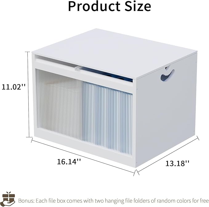 Bamboo Hanging File Boxes with Lids 2 Pack, File Organizer Box for Letter/Legal File, File Box with Hanging Folders Acrylic Light Easy Assembly File Storage Boxes for Office Home, White