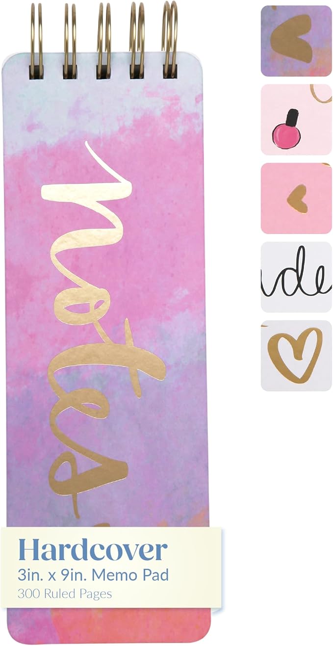 Eccolo Dayna Lee Spiral Memo List Pad, Sturdy Covers, 3x8.5", 300 Pages, Splashy Notes