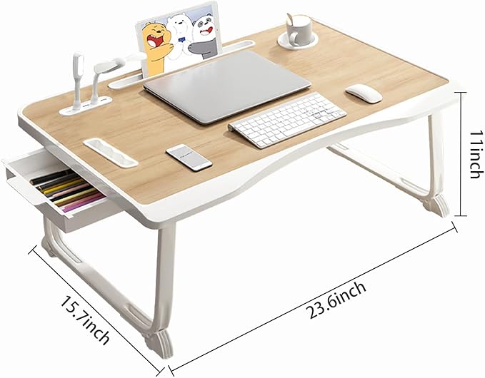 Foldable Laptop Bed Desk with USB Port, Storage Drawer & Cup Holder - Large 23 Inch Portable Lap Tray for Working, Reading, and Writing in Bed