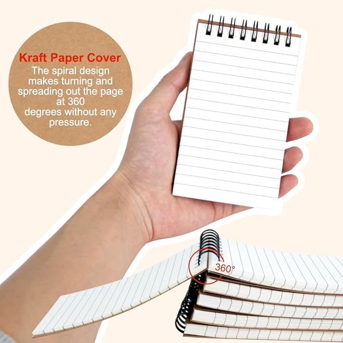 wavamawa Memo Pads 24 packs, Small 3x5 Spiral Notepads, Office Style Mini Notebook, Small Notepad Pocket Size, Pocket Notebooks for Home, College, Work or School - Lined College Ruled Paper