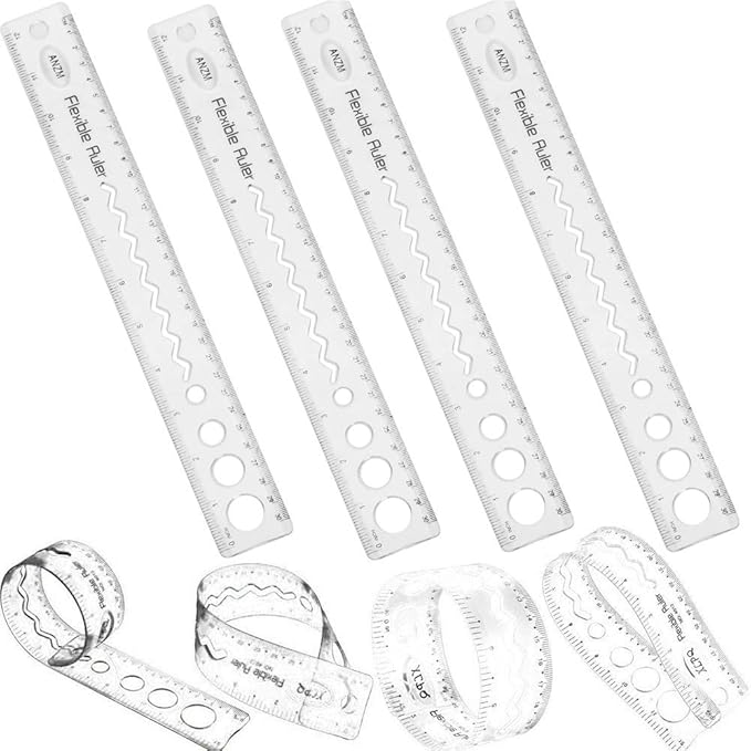 30CM/12inch Unbreakable Clear Rulers Dual Scale Bendable Flexible Rubber Rulers Transparent Shatterproof Straight Plastic Ruler,12 in Flexi Folding Rulers School,Classroom,or Office Kids/Adults(4PCS)