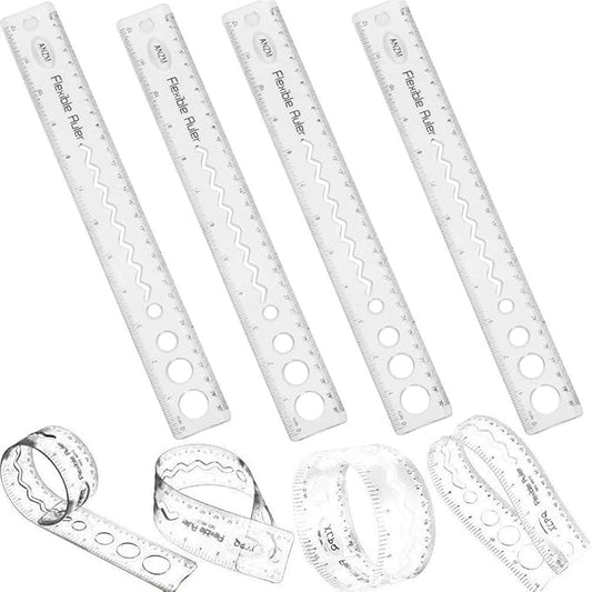 30CM/12inch Unbreakable Clear Rulers Dual Scale Bendable Flexible Rubber Rulers Transparent Shatterproof Straight Plastic Ruler,12 in Flexi Folding Rulers School,Classroom,or Office Kids/Adults(4PCS)