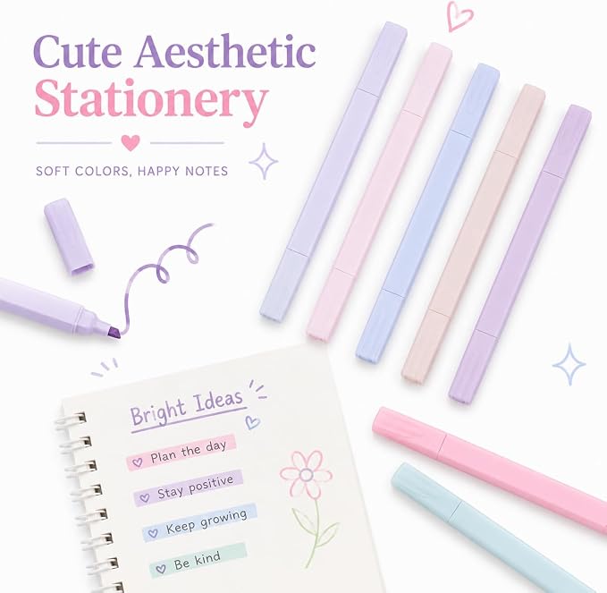 Pastel Highlighters, 12 Pcs Aesthetic No Bleed Bible Highlighters Set | Dual Tip Highlighter Set with Chisel and Fine Tips, for Journaling, Bible Study, Planner, Note Taking, School and Office