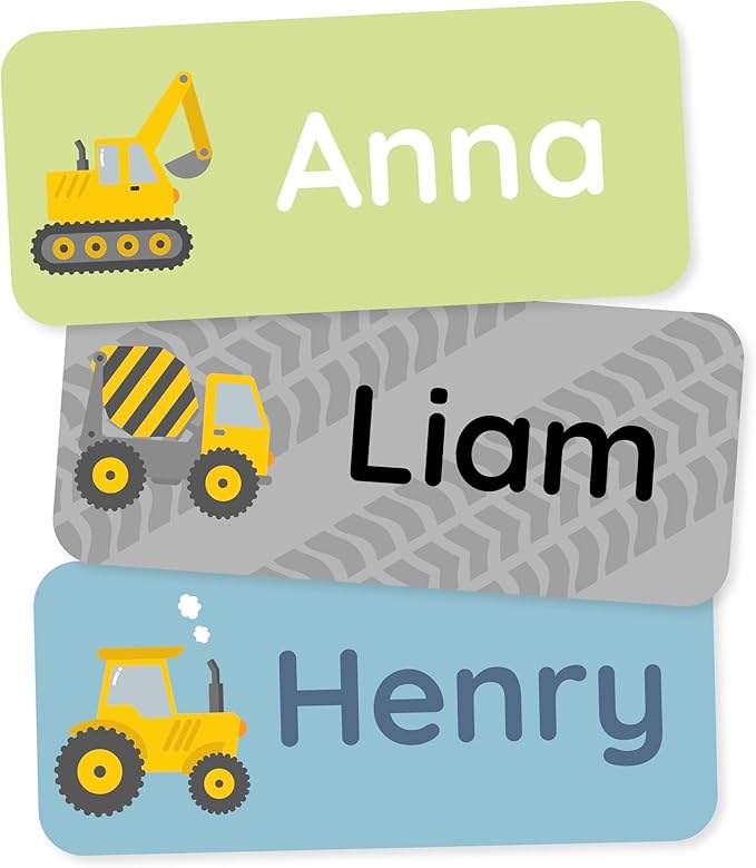 Personalized Name Labels for Kids (60) – Custom Waterproof & Durable Stickers for Clothing, Daycare, Office & School Supplies - Heavy Duty Vehicles