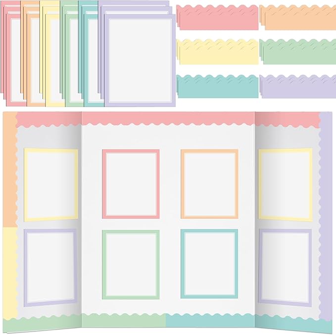 90 Pcs Science Fair Board Supplies Include 72 Trim Scalloped Bulletin Borders 18 Presentation Board Subtitles for Classroom Office Display(Macaron)